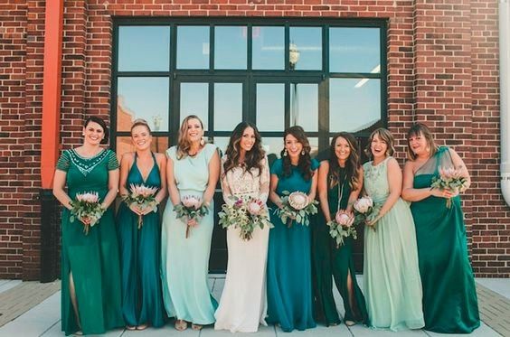 Bridesmaids Dresses in Teal Palette