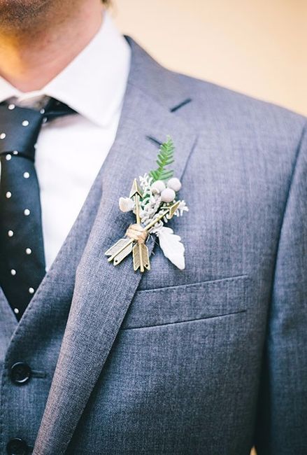 Brunia berries with Gold Arrow Pin Boutonniere