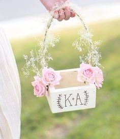 Wooden Flower Basket with Initials