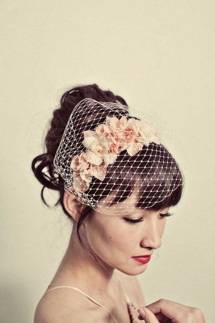 Birdcage veil with floral headpiece