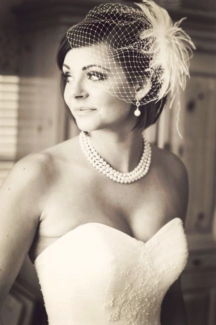 Birdcage veil with feather