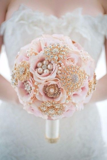 Blush Silk Bouquet with Gold Jewels