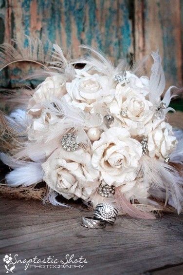 Silk Flower Bouquet with Feathers