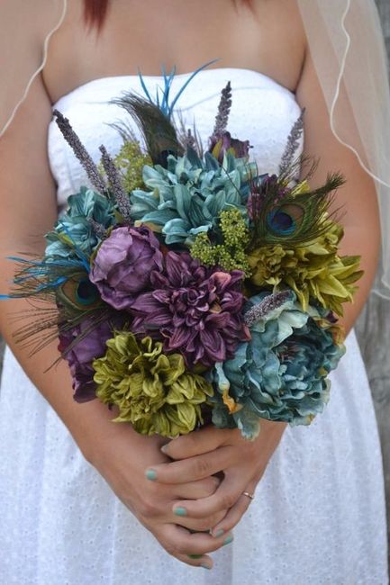 Peacock Feathers Silk Flower Bouquet