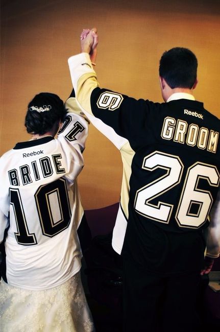 Bride and groom hockey theme
