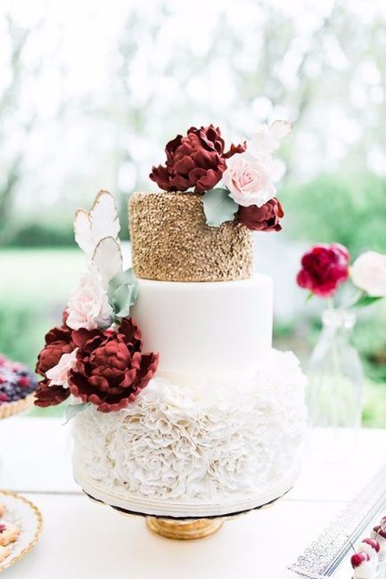 Burgundy Flowers Wedding Cake