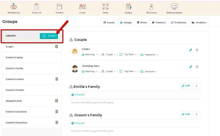 Click Create in Groups