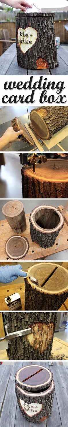 Wedding card box in a log