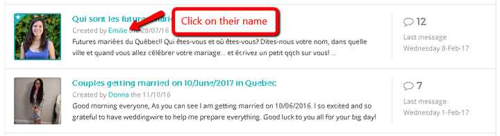 Click on someone's name in a discussion