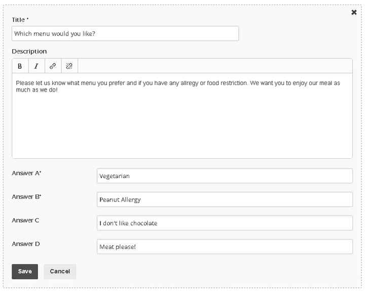 Ask a question to your guests with options