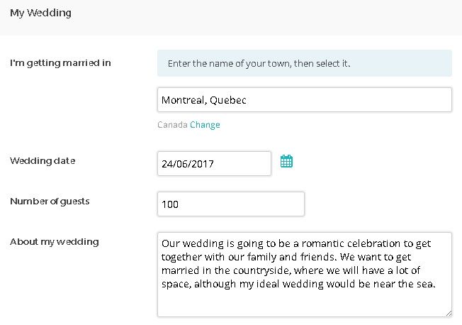 Fill in your My Wedding section