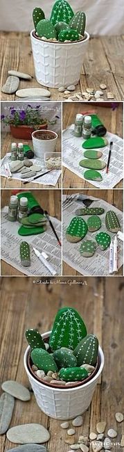 DIY stone cactus centerpiece