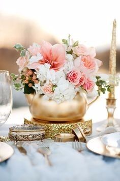 Gold teapot centerpiece