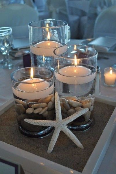 Beach with floating candles