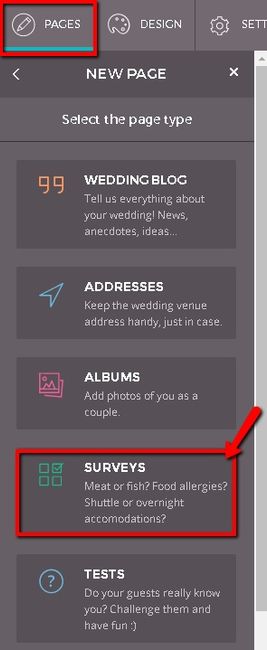 Add a Survey page to your Wedsite