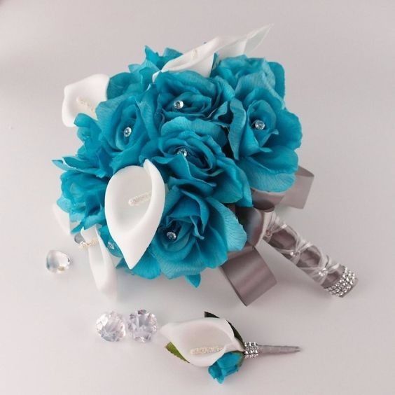 Blue And Silver Wedding Bouquets
