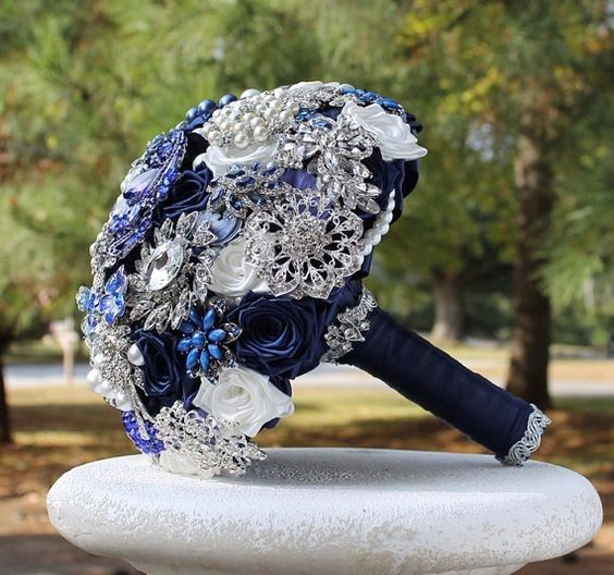 Blue and silver wedding bouquet 
