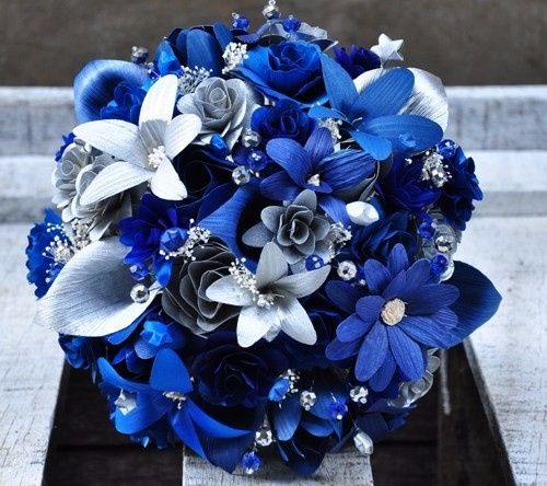 Blue and silver wedding bouquet 