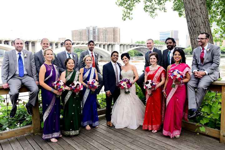 Blush, jewel tone and gray bridal party