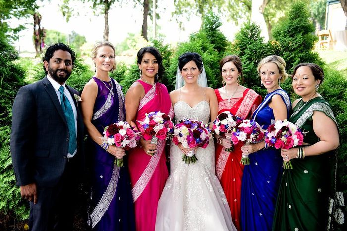What colour bridesmaids dresses with pink wedding gown 3