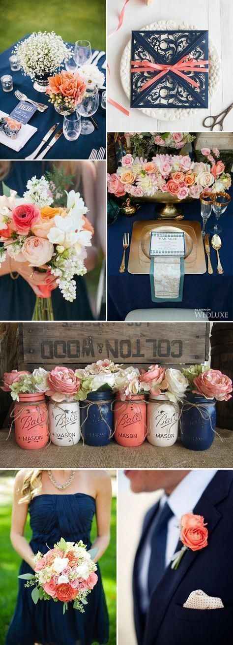 navy and coral with mason jars