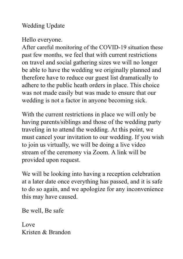 Wedding Downsizing Announcement - 1
