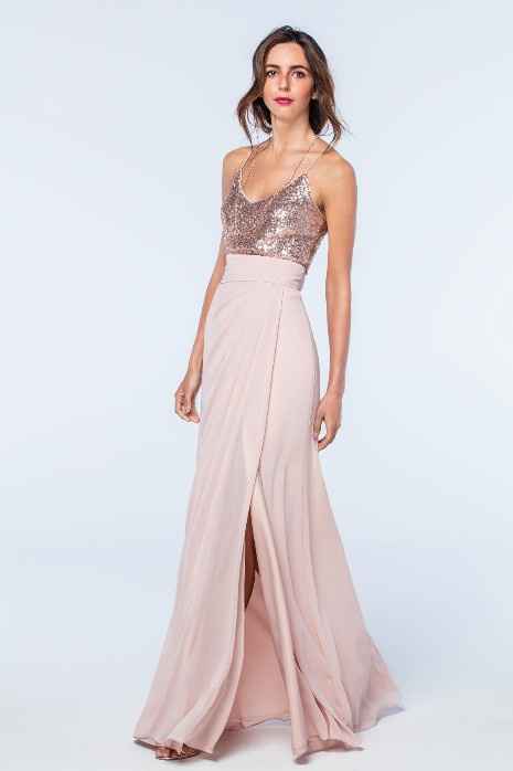 Watters dress with sequin top and slit