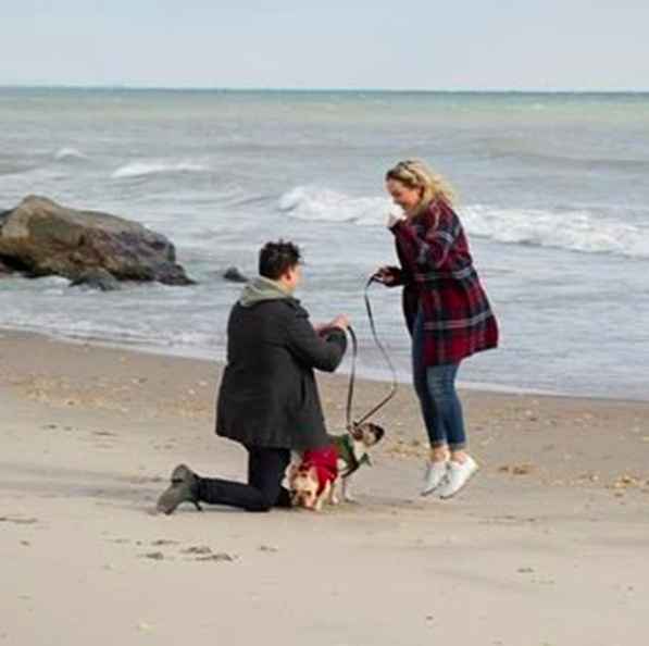 beach proposal in winter