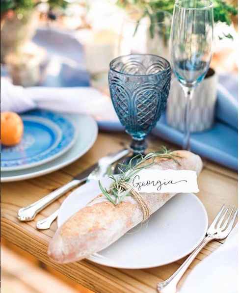 blue rustic table setting