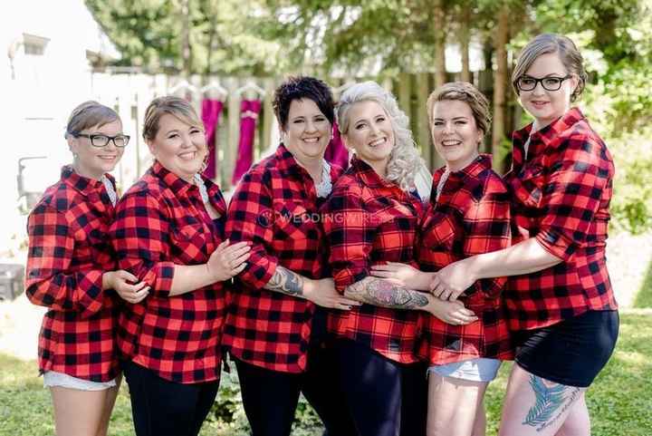 wedding party bridesmaids bridal party getting ready hair makeup plaid tattoos