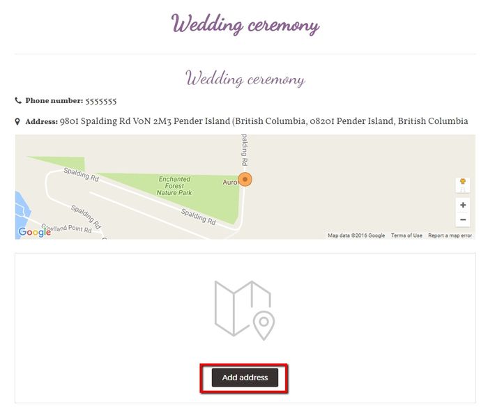 Show wedding adresses
