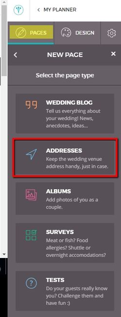 add the new page called 'Adresses':