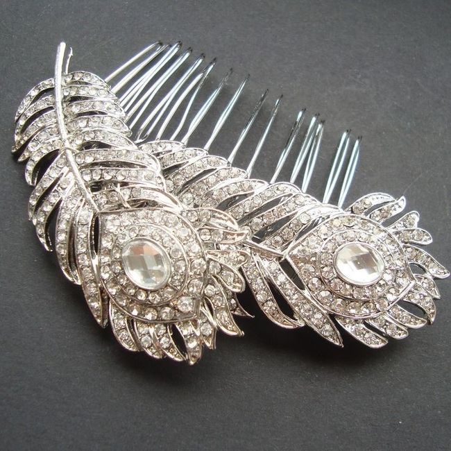 feather rhinestone hair combs