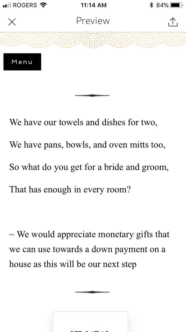 Honeymoon fund/ Registry - 1
