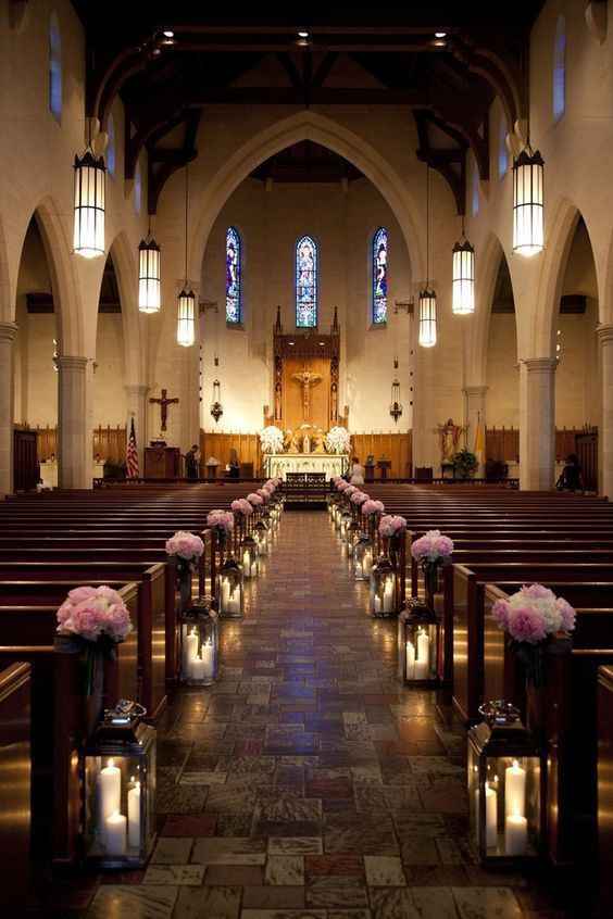 Use flameless candles and have baby's-breath instead of flowers, on every third pew.