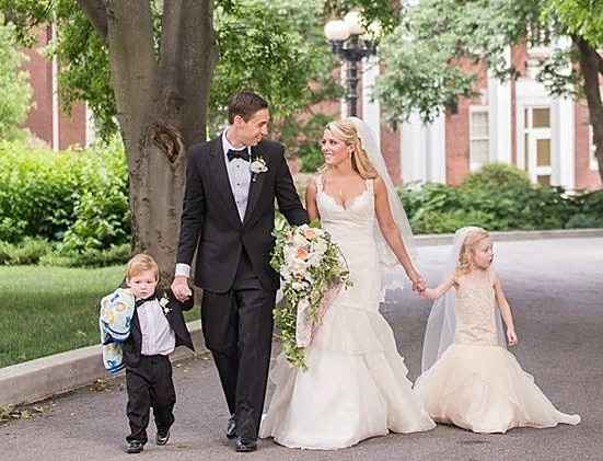 Flower girl and ring bearer matching the bride and groom