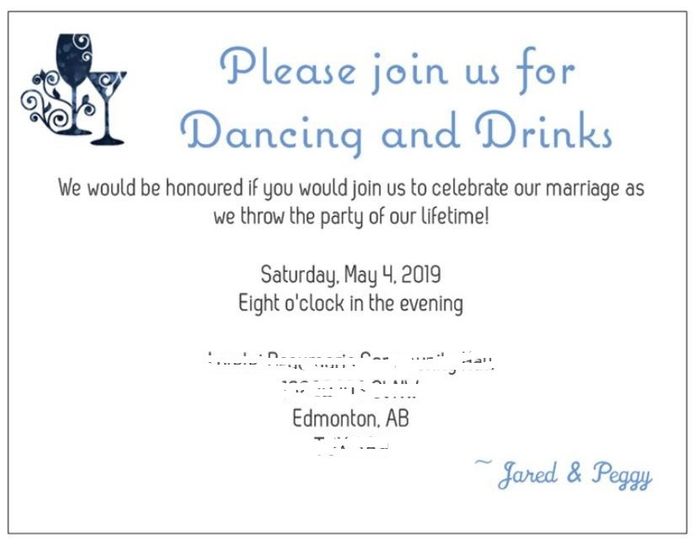 Dance and drinks invitation wording? 2