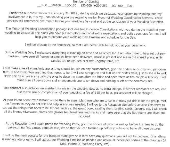 Wedding Planner Contract 1 of 2