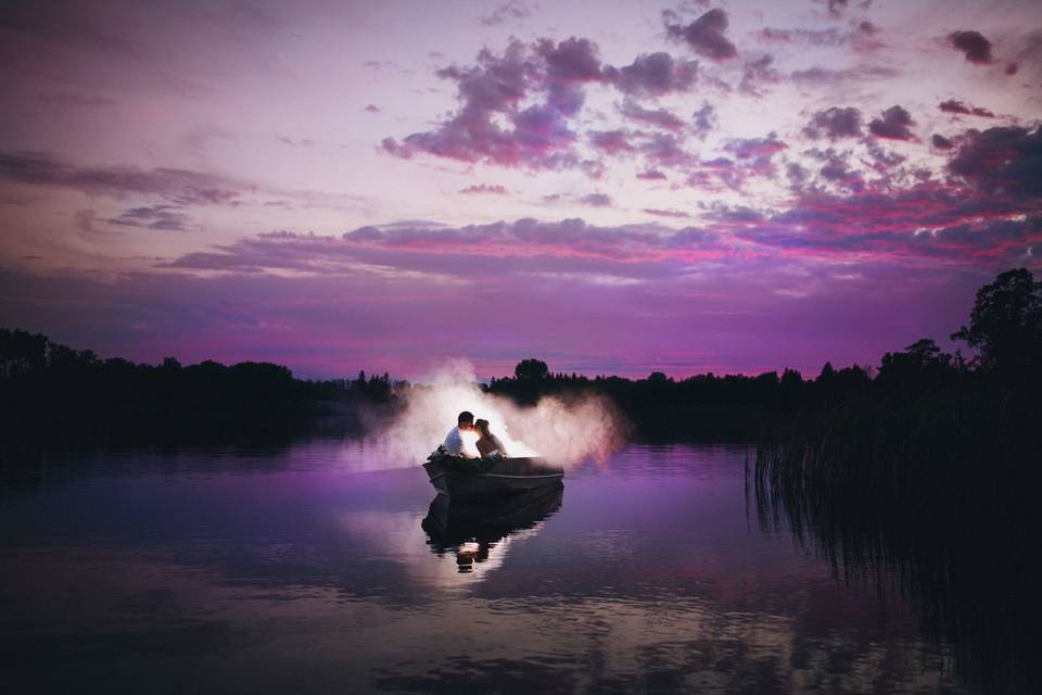 Sunset kiss on a lake