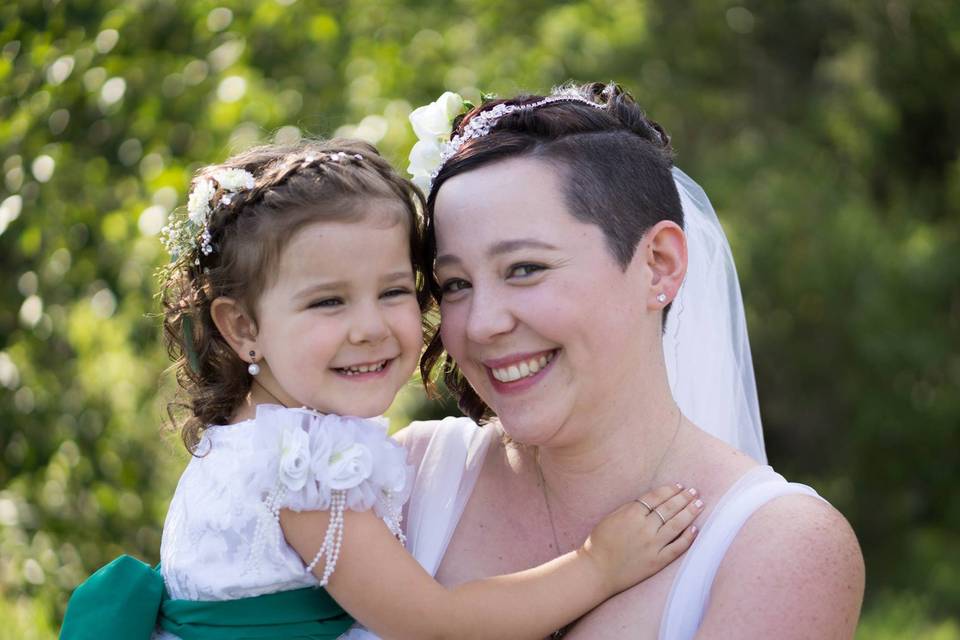 Bride and flower girl