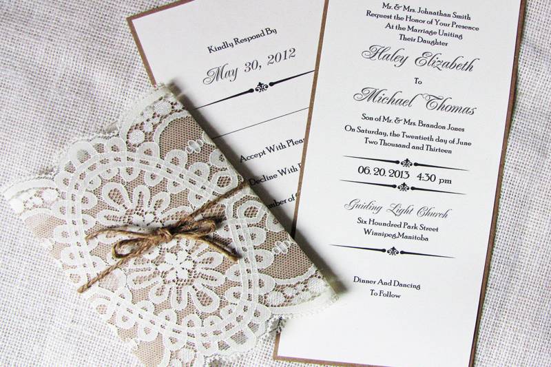 Rustic Wedding Invitation, Vintage Lace - Cotton Willow Design Co.