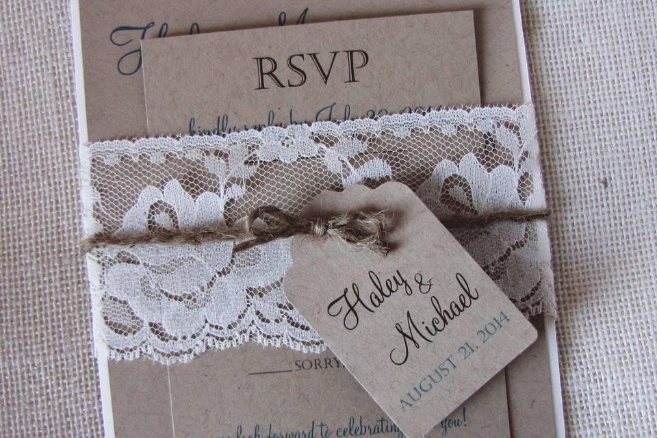 Rustic Wedding Invitation, Vintage Lace - Cotton Willow Design Co.