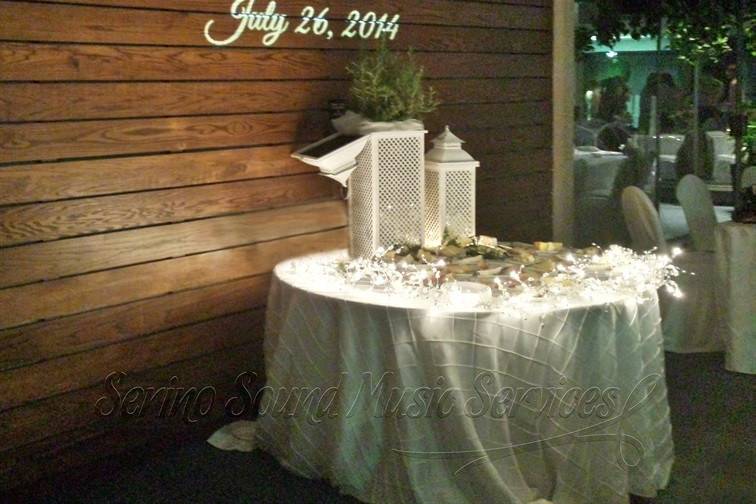 Gobo above cake table, U of M