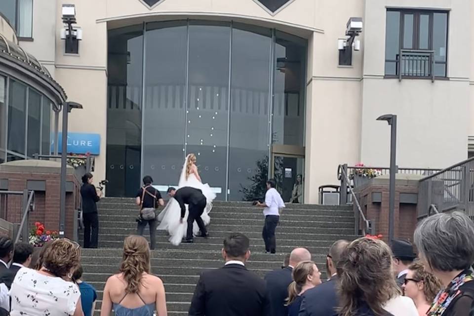 When the gown is snagged!
