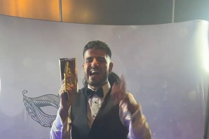 The groom enjoying the 360 Video Booth