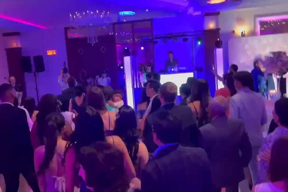 Wedding party lighting and dancing