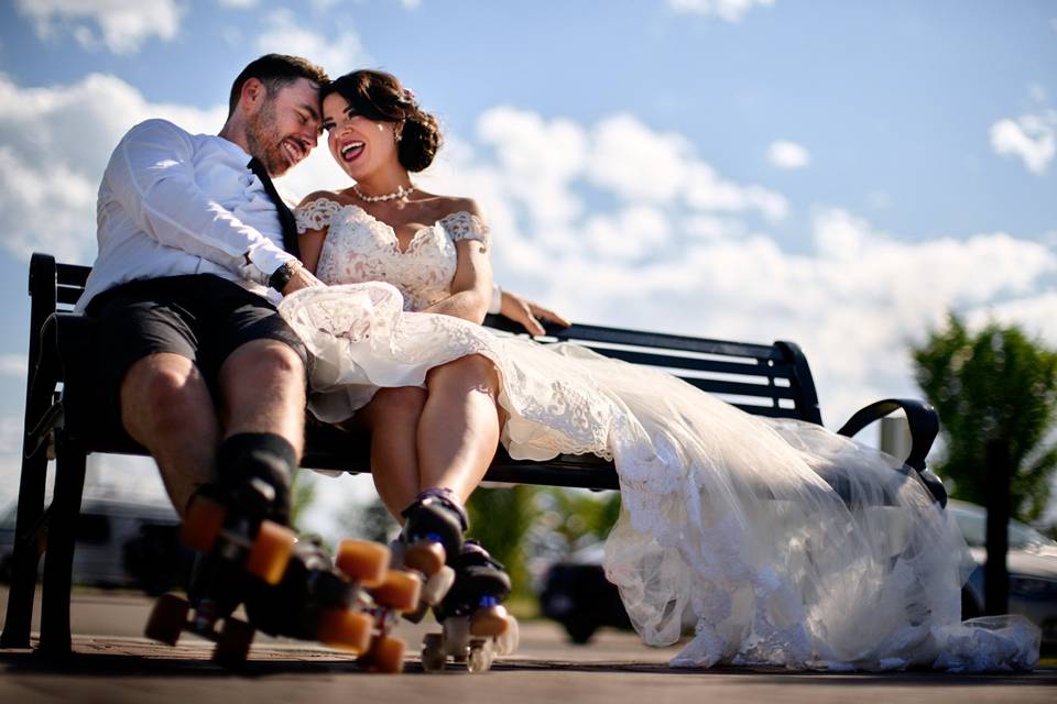 Cute couple on bench