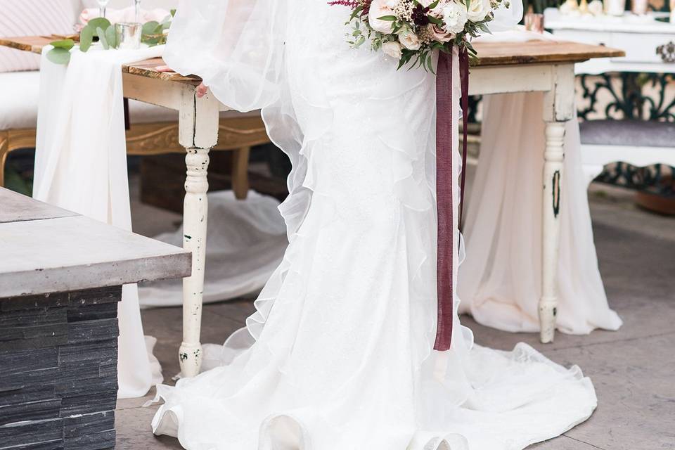 Beautiful newlywed with bouquet