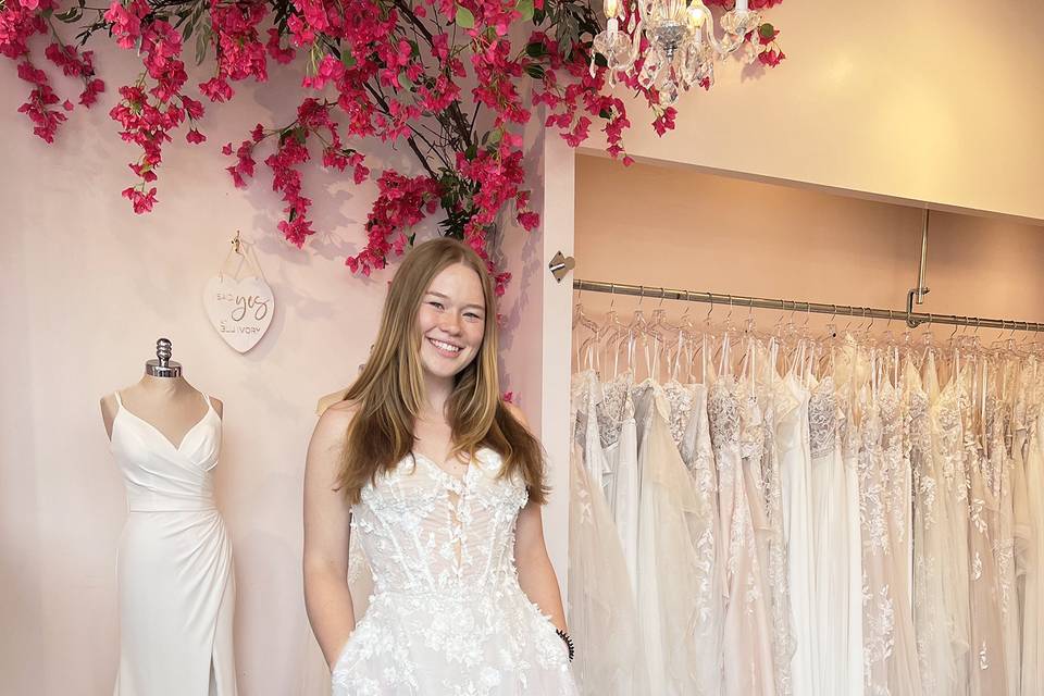 Clare trying on a few gowns