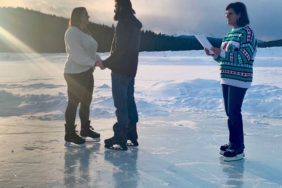 Frozen pond wedding